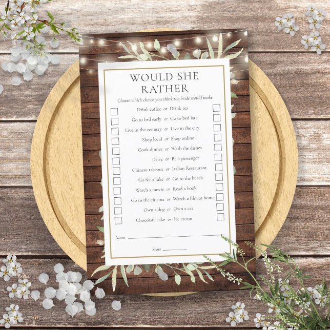 Voudrait-Elle Plutôt Fête des mariées Tea Party Je (Would She Rather Bridal Shower Tea Party Game)