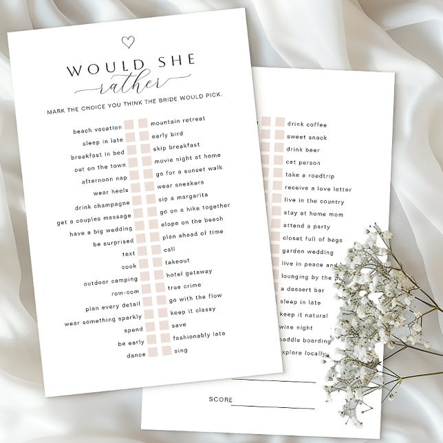 Voudrait-Elle Plutôt Jouer | Fête des mariées mini (Bridal Shower Game)