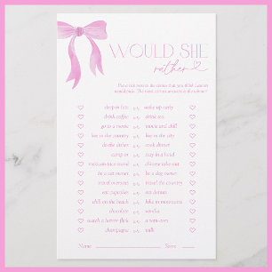 Voudrait-Elle Plutôt Pink Bow Fête des mariées Jeu