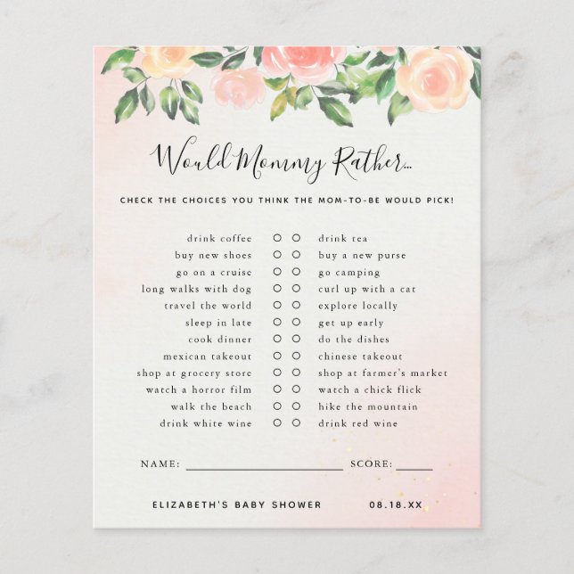 Voudrait Maman Plutôt | Jeu Baby shower (Devant)