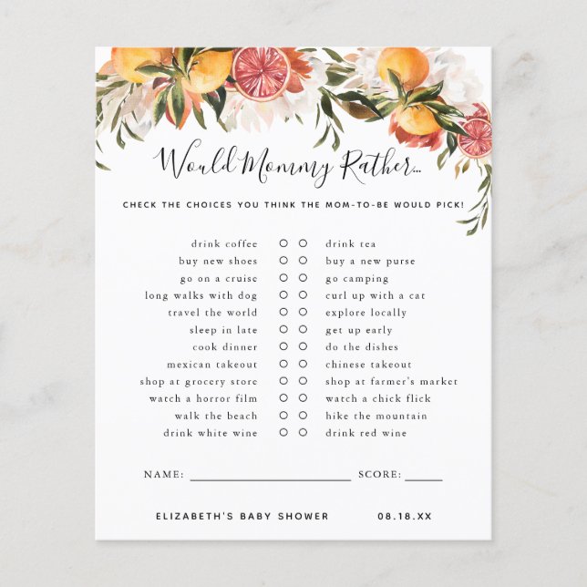 Voudrait Maman Plutôt | Jeu Baby shower (Devant)