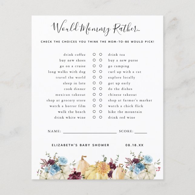 Voudrait Maman Plutôt | Jeu Baby shower (Devant)
