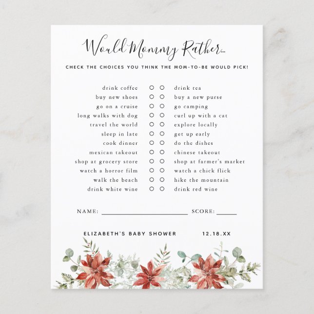 Voudrait Maman Plutôt | Jeu Baby shower (Devant)