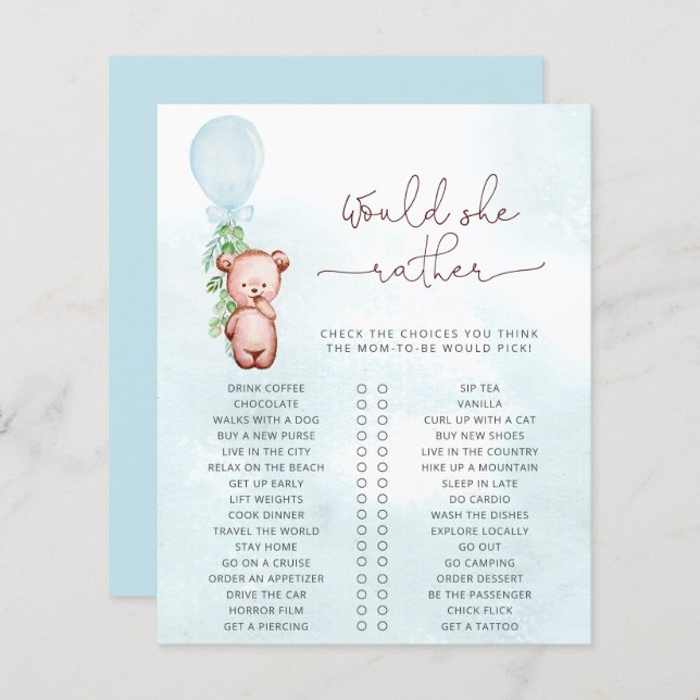 Voudrait Maman Plutôt Jeu Baby shower Teddy Bear (Devant / Derrière)