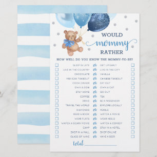 Voudrait Maman Plutôt Jeu Baby shower Teddy Bear