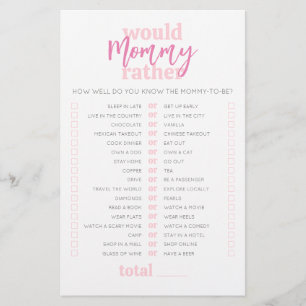 Voudrait Maman Plutôt rose Baby shower Jeu