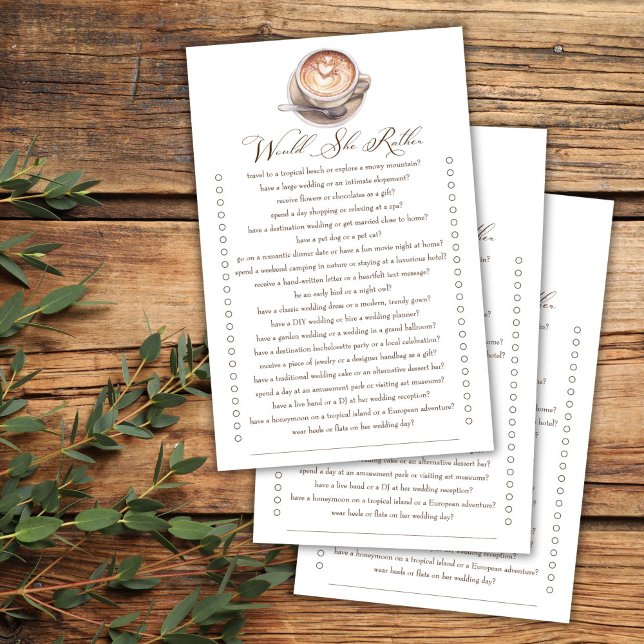 Voulait-elle plutôt café tomber jeu de douche nupt (Would she rather love is brewing cappuccino coffee fall bridal shower games )