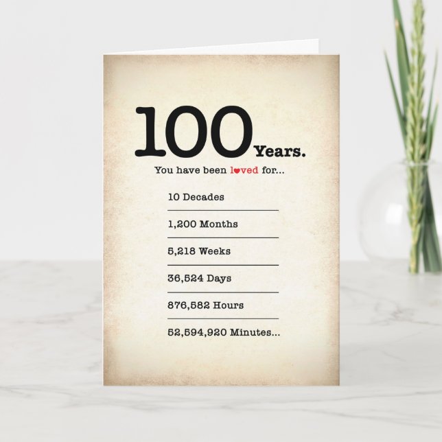 Vous avez été aimé 100 ans, Carte d'anniversaire (Devant)