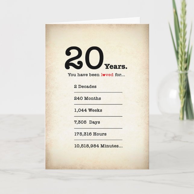 Vous avez été aimé 20 ans, Carte d'anniversaire (Devant)