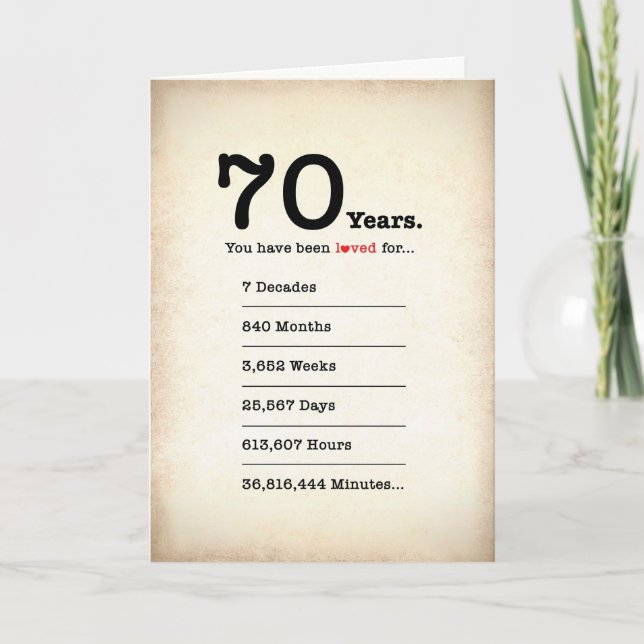 Vous avez été aimé 70 ans, Carte d'anniversaire (Devant)