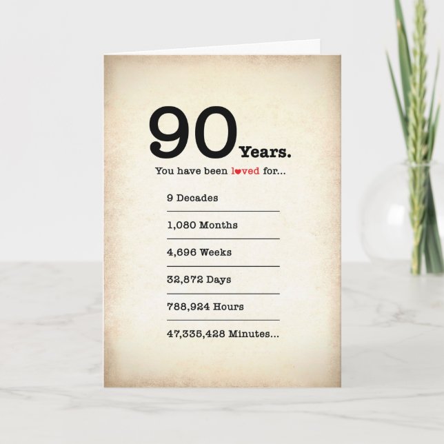 Vous avez été aimé 90 ans, Carte d'anniversaire (Devant)