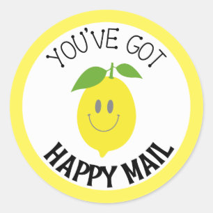 Vous avez Happy Mail Lemon Yellow Round Sticker