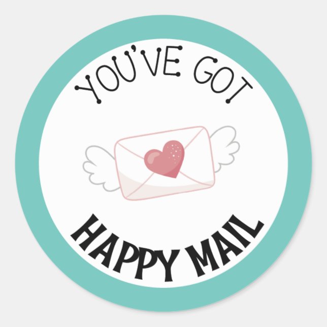 Vous avez Happy Mail Round Sticker Turquoise (Devant)