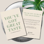Vous avez une affaire de bon goût merci<br><div class="desc">Petite entreprise Vous avez un grand carte de remerciements de goût. Customisez le texte,  les couleurs,  les polices à vos souhaits.</div>