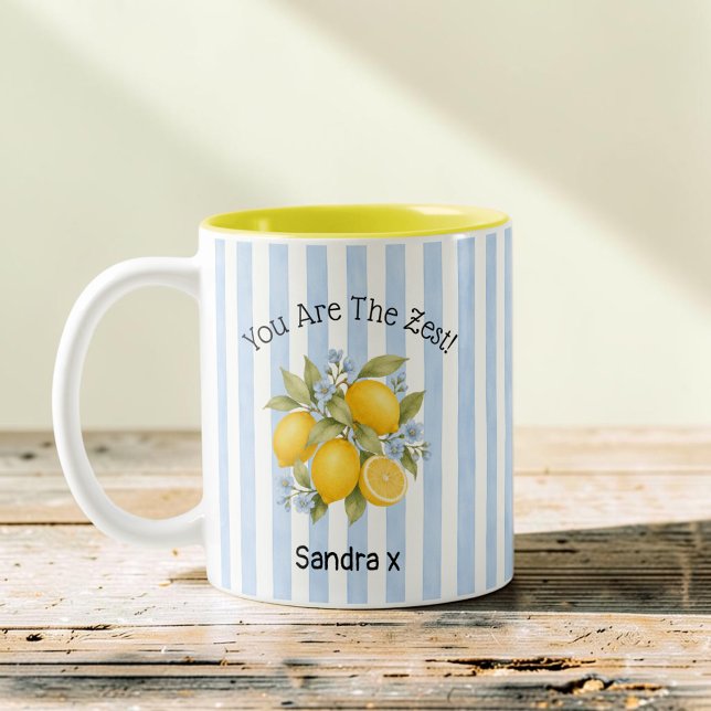 Vous êtes la Mug Zeste Floral Citron Rayure Bleue (Créateur téléchargé)