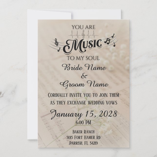 Vous êtes les Cartes d'Invitation de Mariage Musiq (Devant)