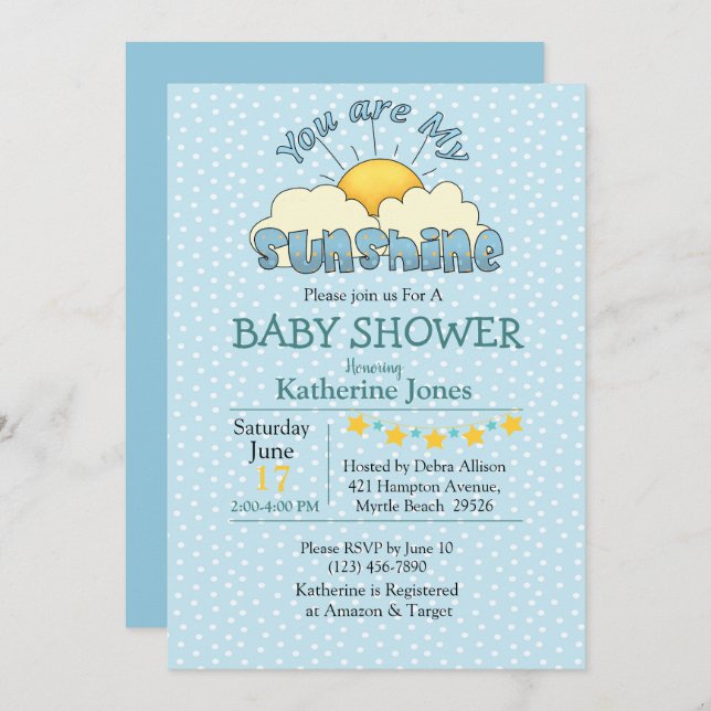 Vous Êtes Mon Sunshine Baby Boy Shower Invitation (Devant / Derrière)