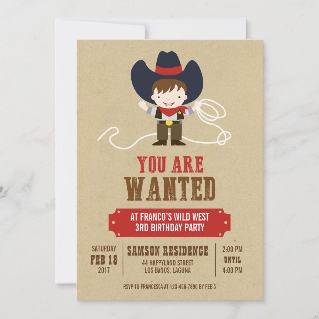 Vous Êtes Recherché Cowboy Western Invitation Anni (Devant)