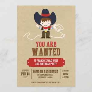 Vous Êtes Recherché Cowboy Western Invitation Anni