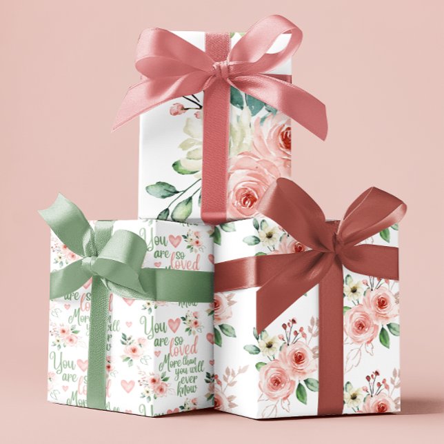 Vous Êtes Si Aimé Rose Envelopper Feuilles De Papi (Let someone special know how loved they are with these watercolor pink rose wrapping paper sheets! )