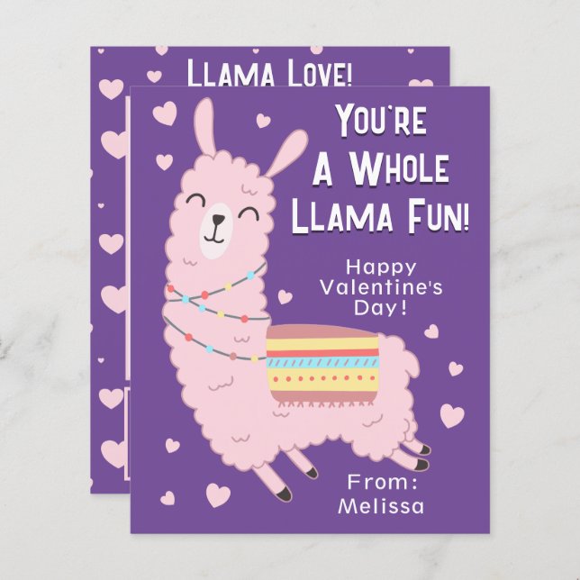 Vous êtes une toute Llama Fun Classroom Valentine' (Devant / Derrière)