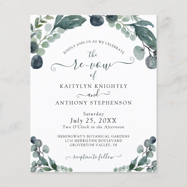 Vow Renewal Eucalyptus Green Budget Invitation (Devant)