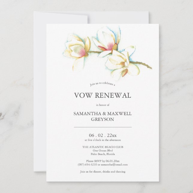 Vow Renouvellement Anniversaire Invitations Floral (Devant)