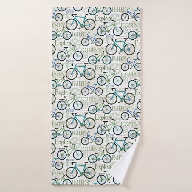 Voyage à bicyclette bleu et blanc (Serviette de bain)