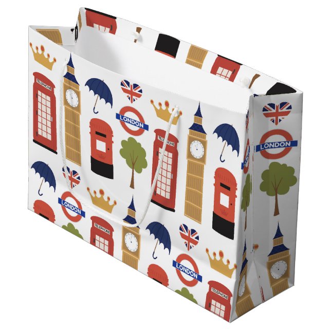 voyage amusant à Londres motif Grand sac cadeau (Devant Angle)