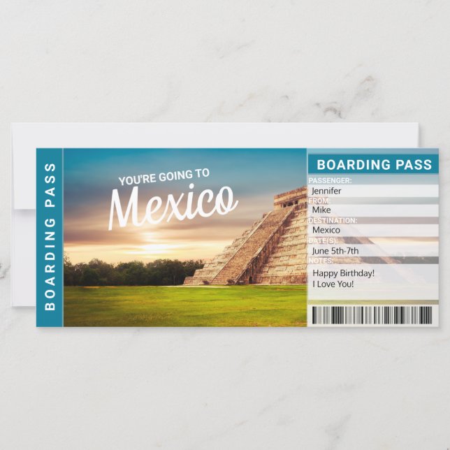 Voyage au Mexique Cadeau Billet (Devant)