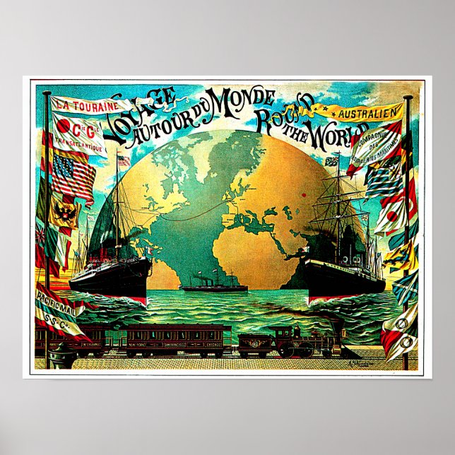  Voyage autour du monde, affiche vintage (Devant)