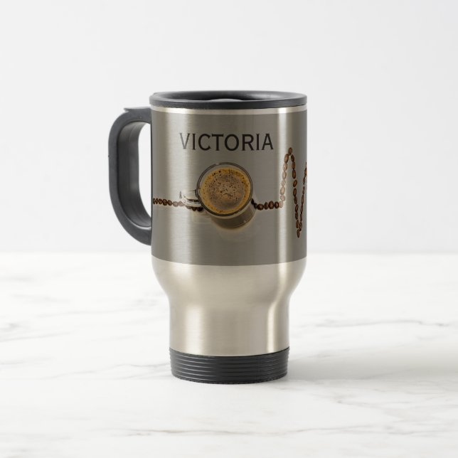 Voyage Café personnalisé Caféine battement de coeur Mug V (Devant gauche)