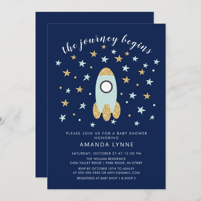Voyage Commence Rocket Boys Baby shower Invitation (Devant / Derrière)