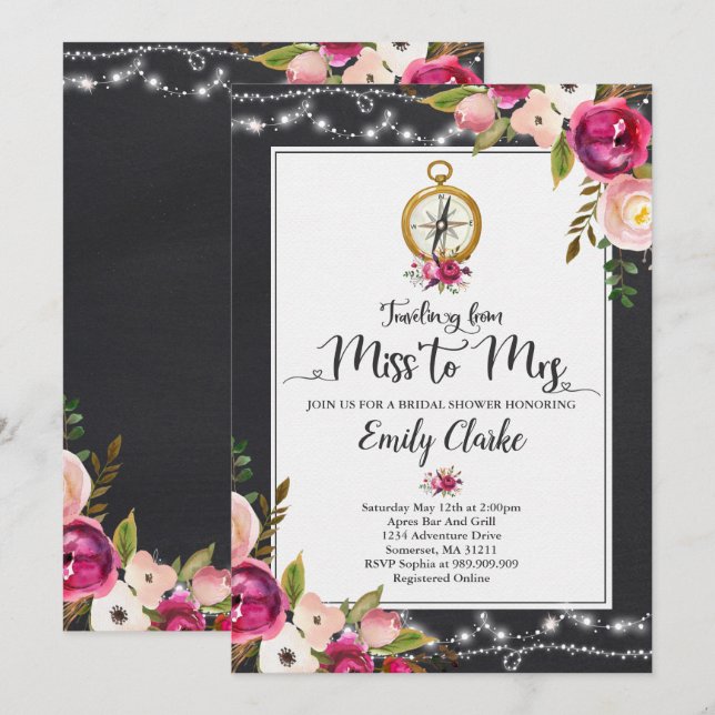 Voyage De Mlle À Mme Fête des mariées Invitation (Devant / Derrière)