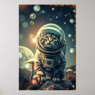 Voyage en chat cosmique - Poster spatial rétro