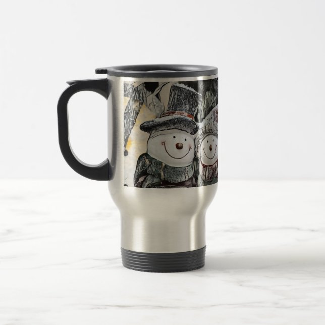 Voyage Hiver, Noël Snowman et la femme de neige Mug (Gauche)