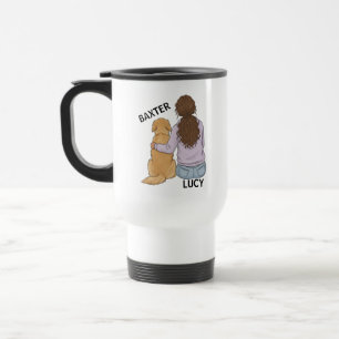 Voyage Mug avec portrait personnalisé de femme et animal