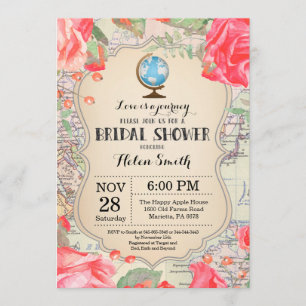Voyage Red Floral Bridal Showeuse Invitation