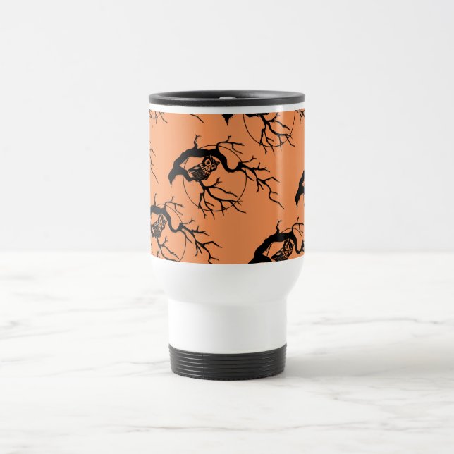Voyage Thème d'Halloween Mug d'Orange et de Chouette Noir (Centre)