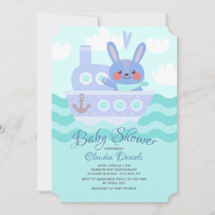 Voyager Bunny Douche Invitation Bleu