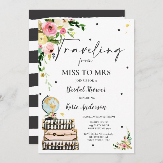 Voyager de Mlle à Mme Fête des mariées Carte Marié (Devant / Derrière)