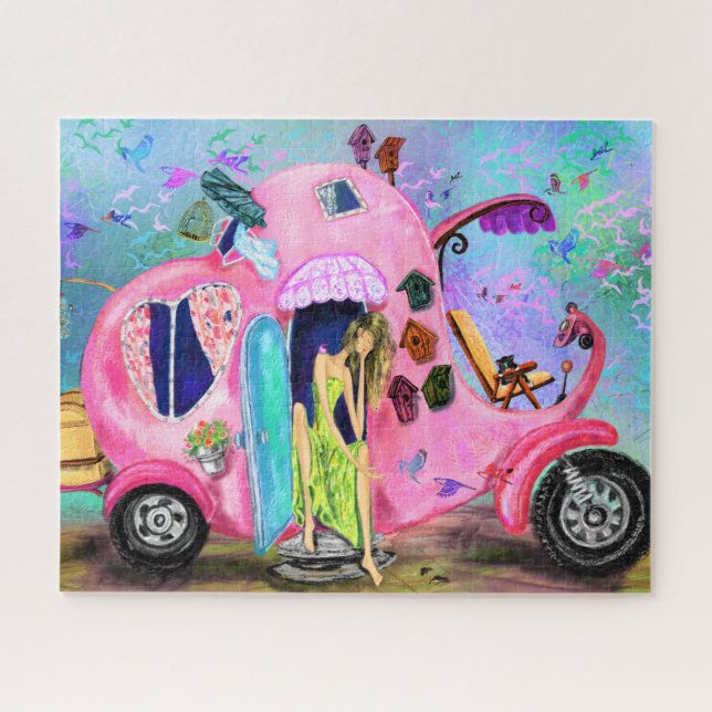 Voyager Fille Eléphant rose Motorhome Puzzle (Horizontal)