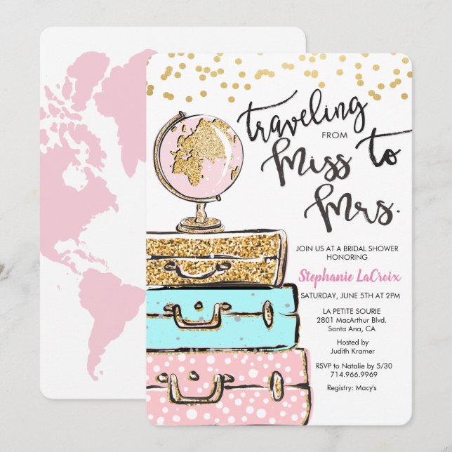 Voyager Mlle à Mme Bridal Shower Invitation (Devant / Derrière)