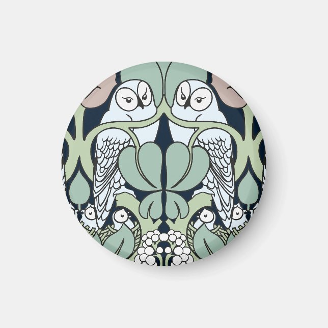 Voysey Art Nouveau Owl Nest Magnet Motif (Devant)