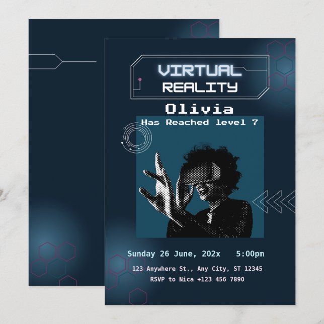 VR Réalité virtuelle Invitation de fête d'annivers (Devant / Derrière)