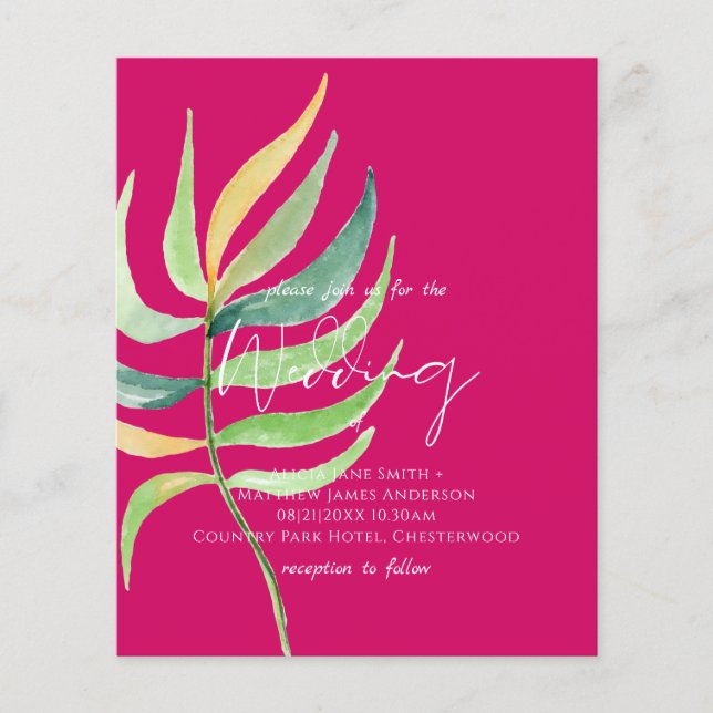 Vrai couleur TROPICAL LEAF Budget Mariage invite (Devant)