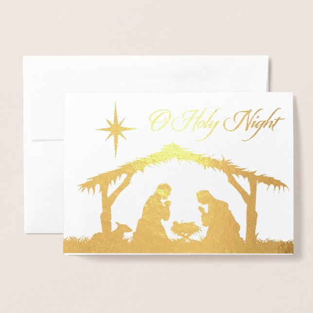 VRAI Gold Fale O Holy Nativité Carte (Devant avec enveloppe)