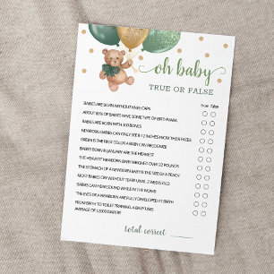Vrai Ou Faux Faits Baby shower Partie Carte de jeu