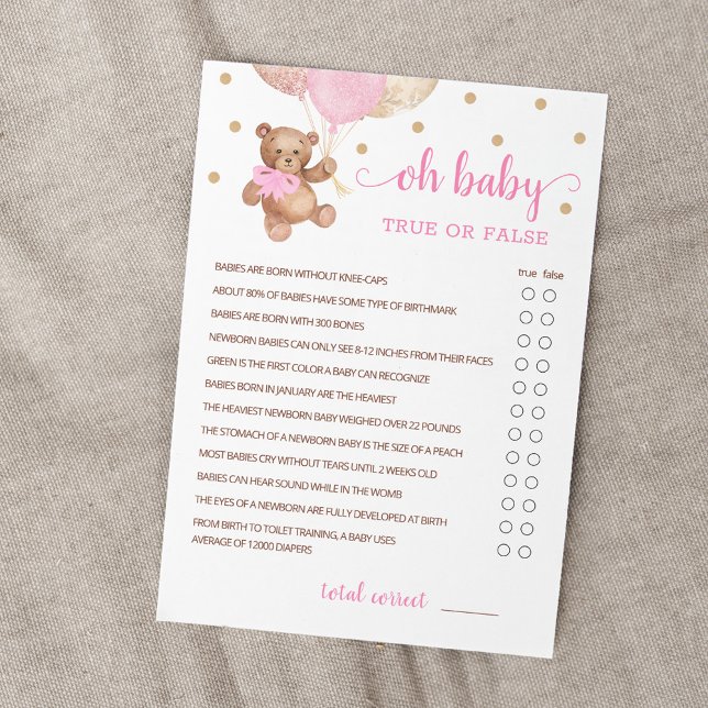Vrai Ou Faux Faits Baby shower Partie Carte de jeu (Créateur téléchargé)