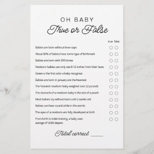 Vrai ou faux Jeu Bébé Trivia jeu avec réponses